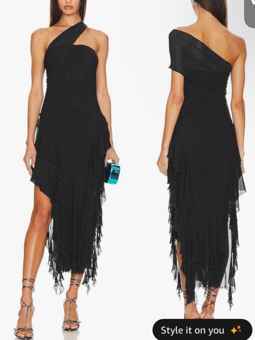 Black One-Shoulder Ruffled Asymmetric Dress